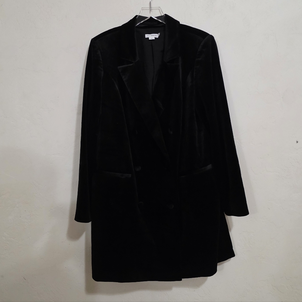 Good American Exec Double-breasted Velvet Mini Dress In Black Tuxedo dress 2X - Picture 2 of 11